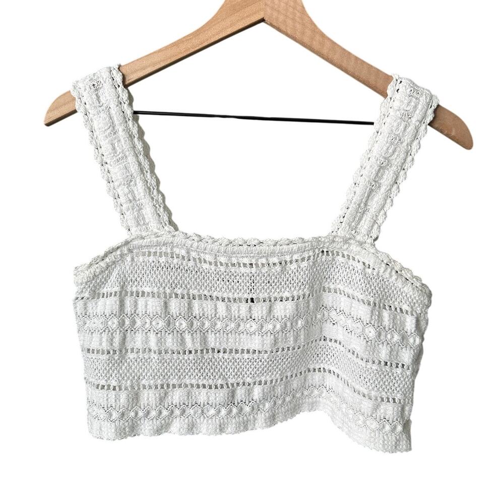 Aerie White Cropped Crochet Tank Medium NWOT